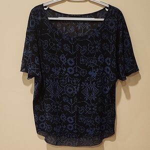 Sisley Black and Blue Patterned Blouse